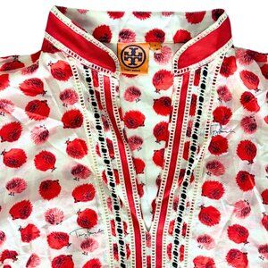 Tory Burch Tunic with Hedgehogs Size 6 Summer Top Swim Pool Coverup, red white